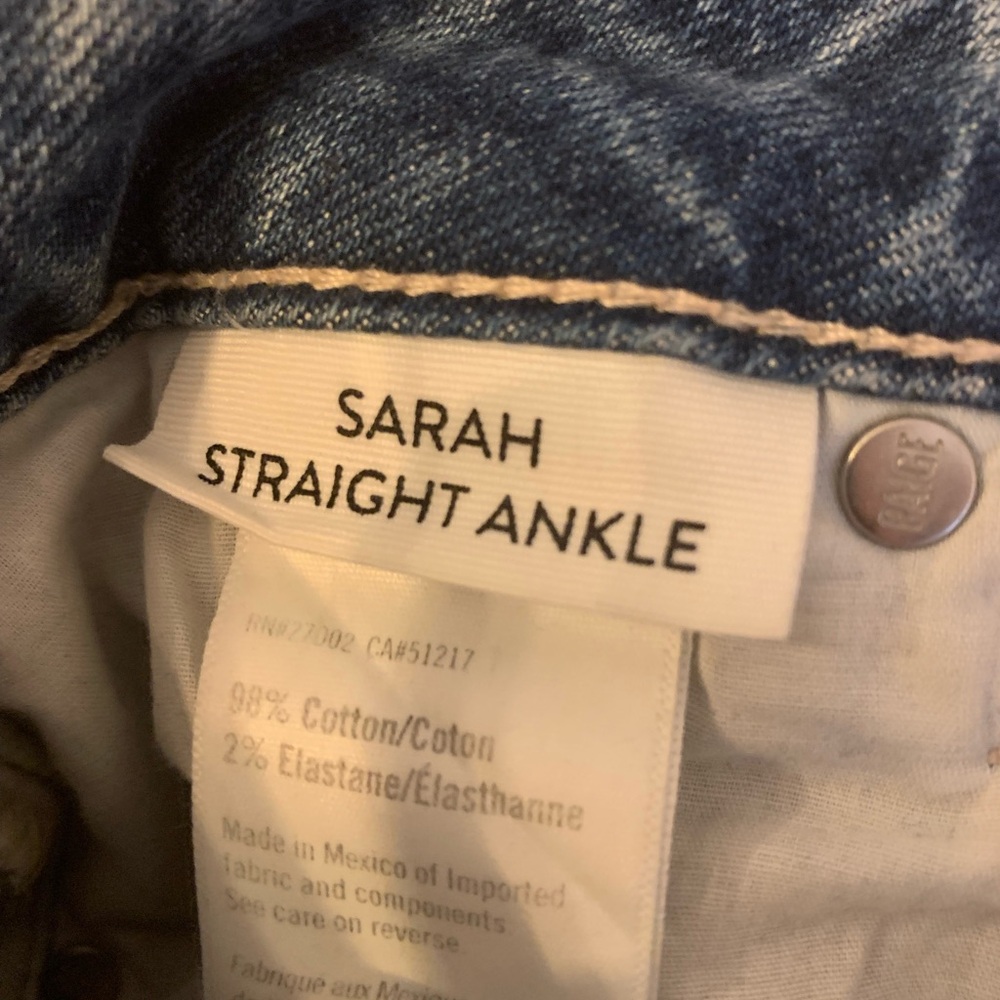 PAIGE Straight Leg Jeans in Light Wash with embellishing around pockets - Picture 4 of 4